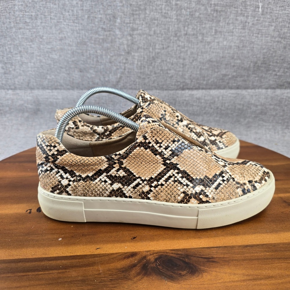 J/Slides NYC Womens Snakeskin Print Slip On Platform Sneakers Tan Black Laceless